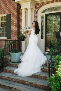 bride on front steps